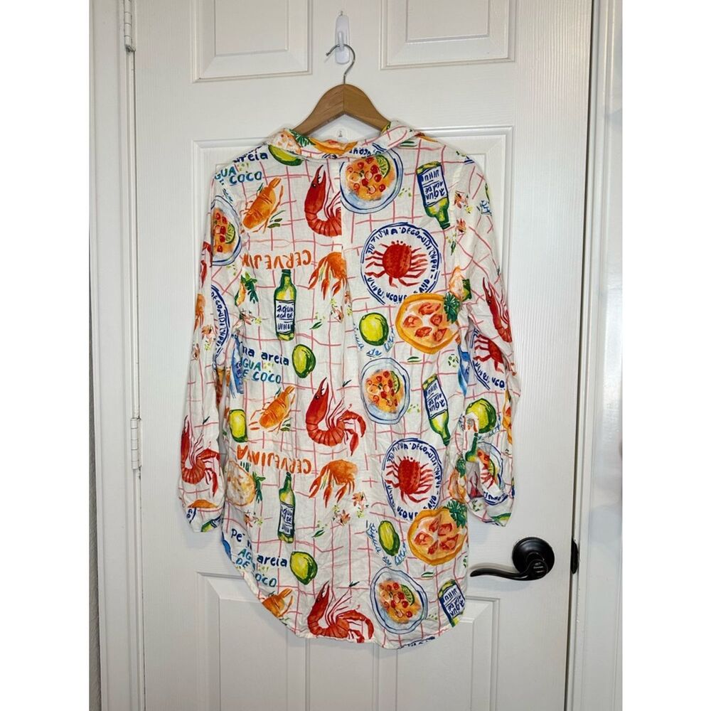 Calyso St Barth Crab Feast Linen Blend Button Down Tunic XL Beach Cruise Summer - Picture 4 of 9
